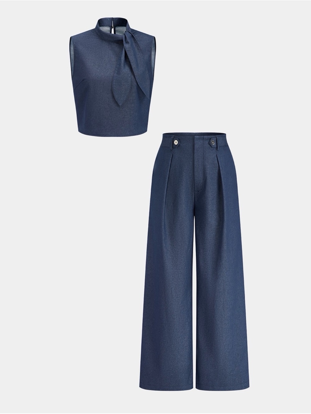 Commense Navy Tie-Neck Sleeveless Blouse & Pants Set